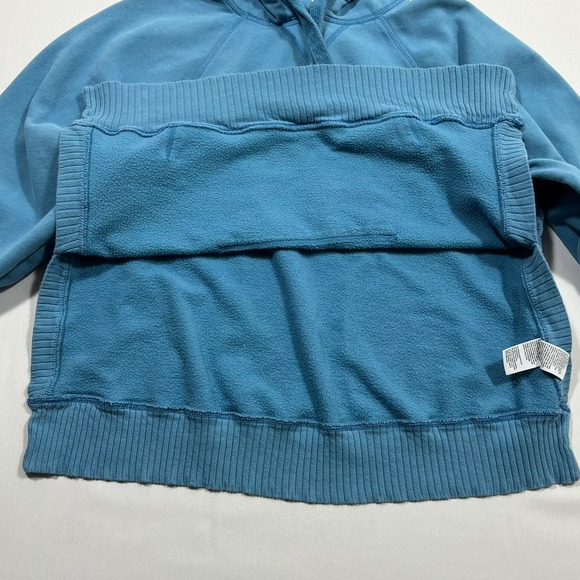 American Eagle Hoodie Oversized Ribbed Fleece Pullover Blue Split Hem Women L - Picture 7 of 14
